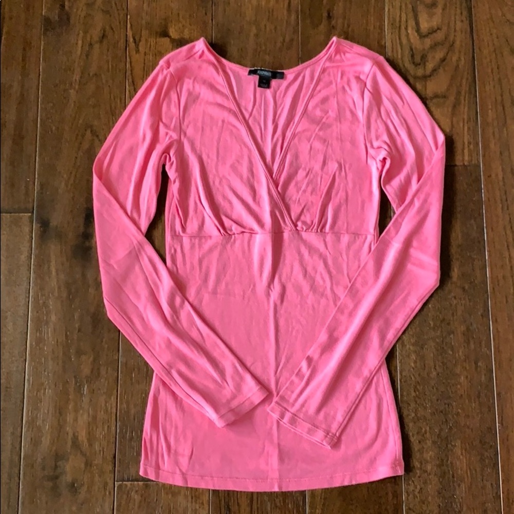 Express pink long sleeve vneck shirt